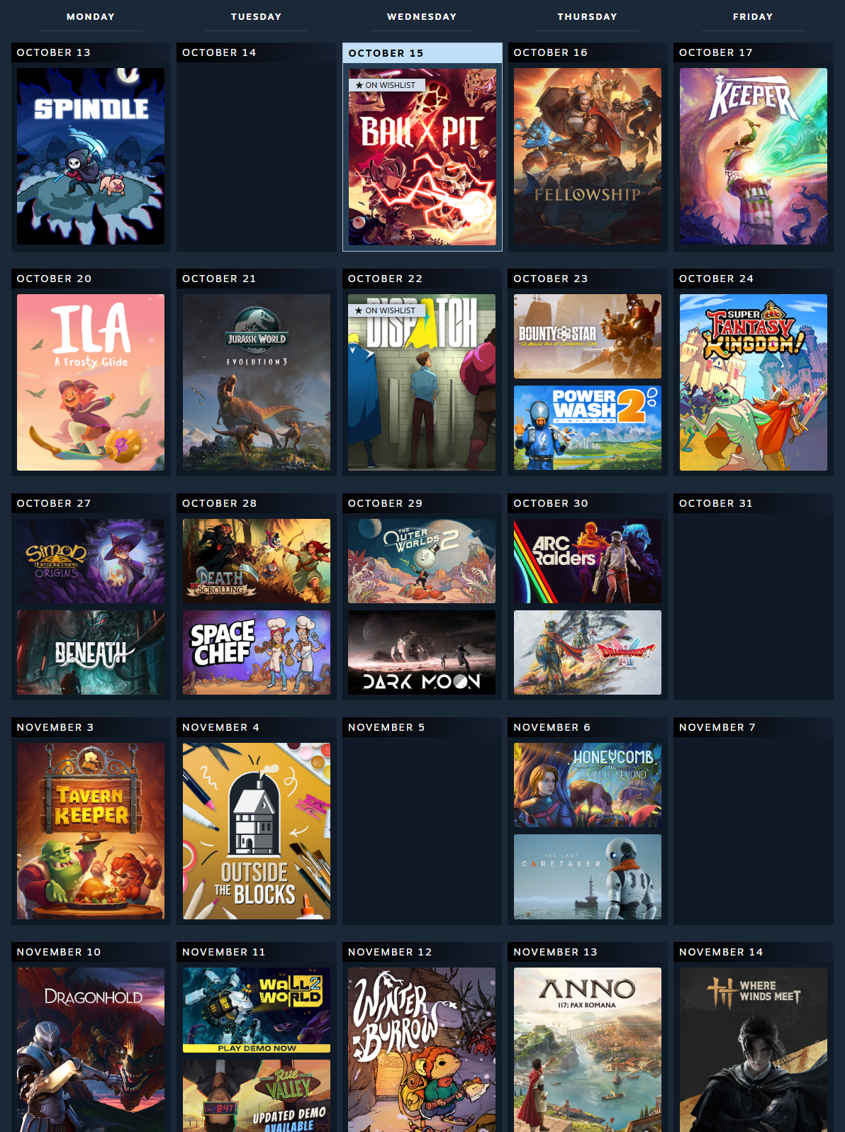 Calendrier Steam