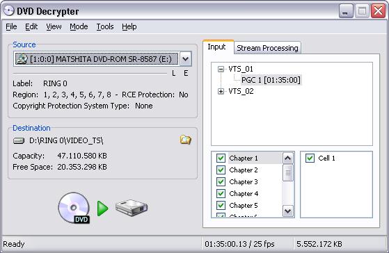 DVD Decrypter, Menu d'accueil