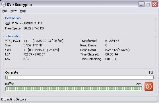 DVD Decrypter, rip en cours
