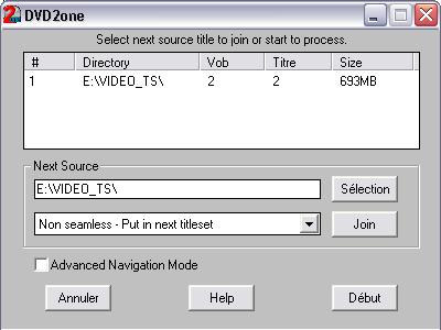 DVD2One, mode join, continuer la sélection