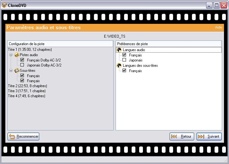 CloneDVD, langues et sous-titres