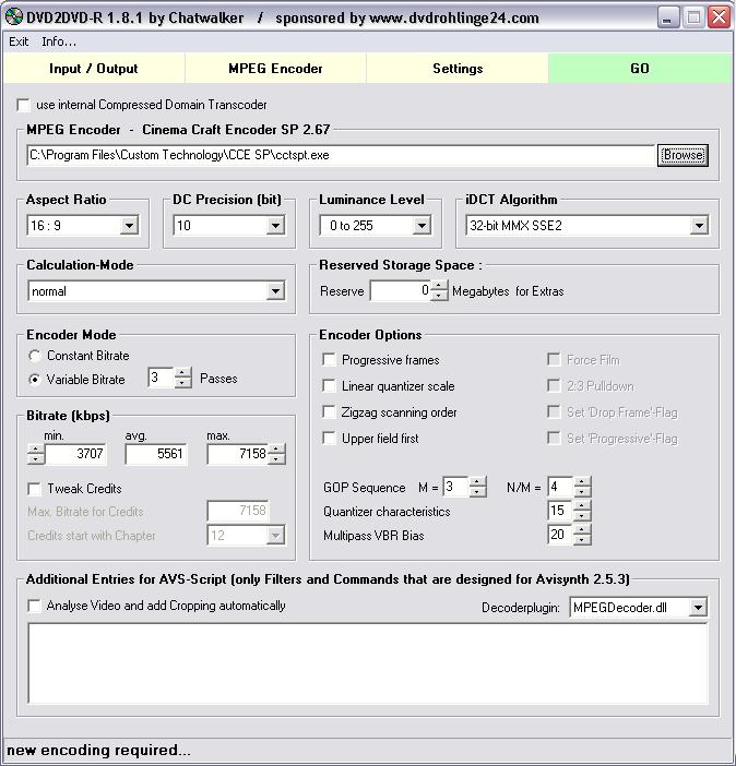 DVD2DVD-R, paramètre de l'encodeur