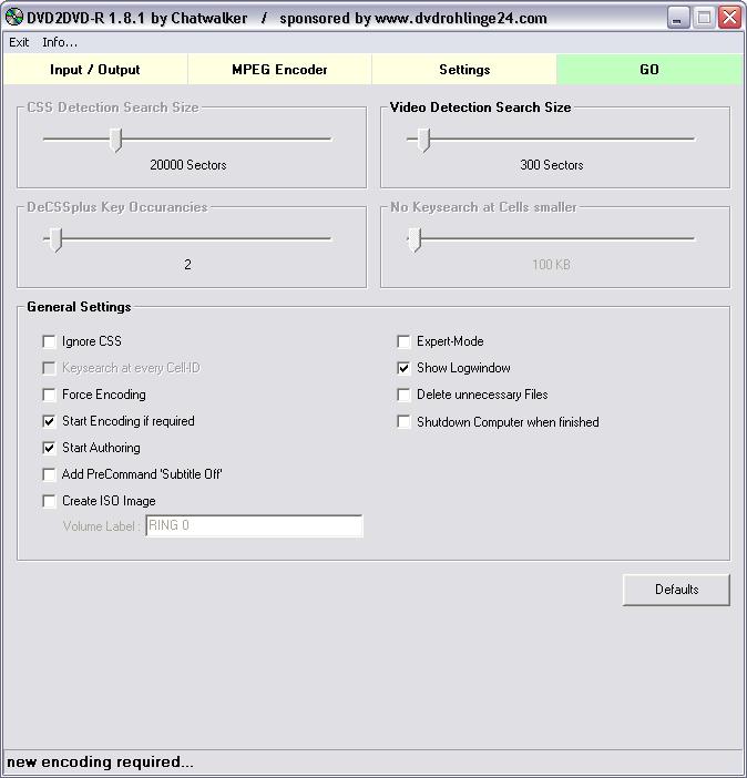 DVD2DVD-R, settings