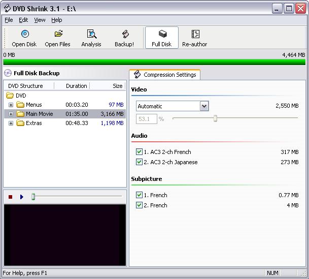 DVDShrink, dvd entier, écran 1