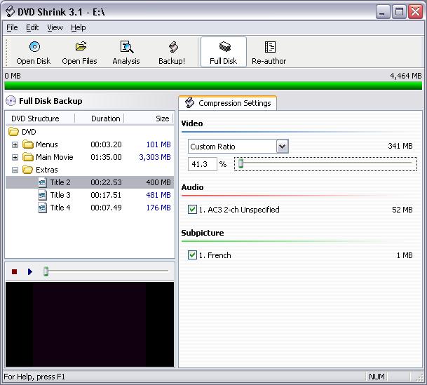 DVDShrink, dvd entier, écran 2