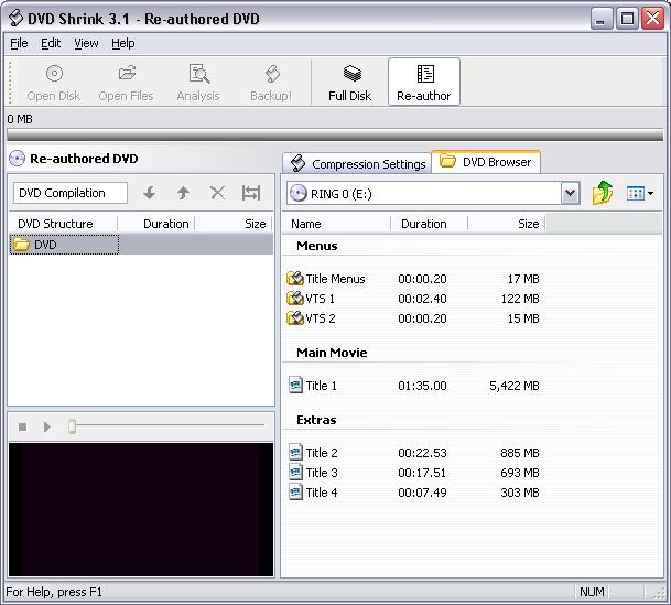 DVDShrink, reauthor, écran 1