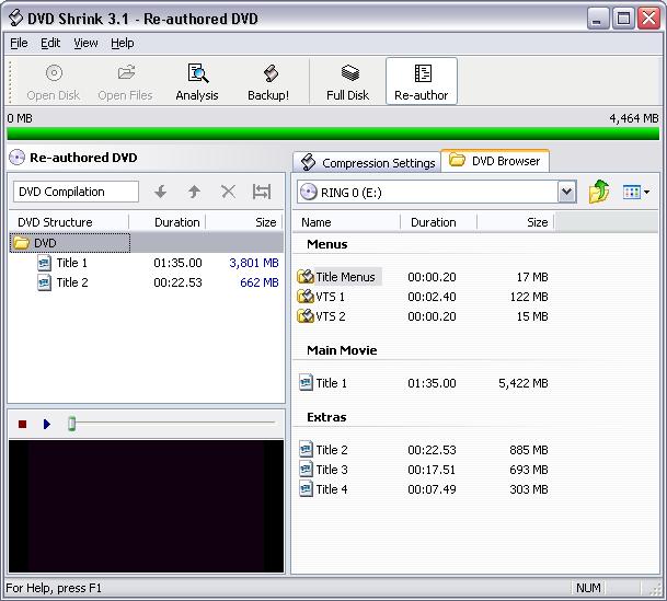 DVDShrink, reauthor, écran 2