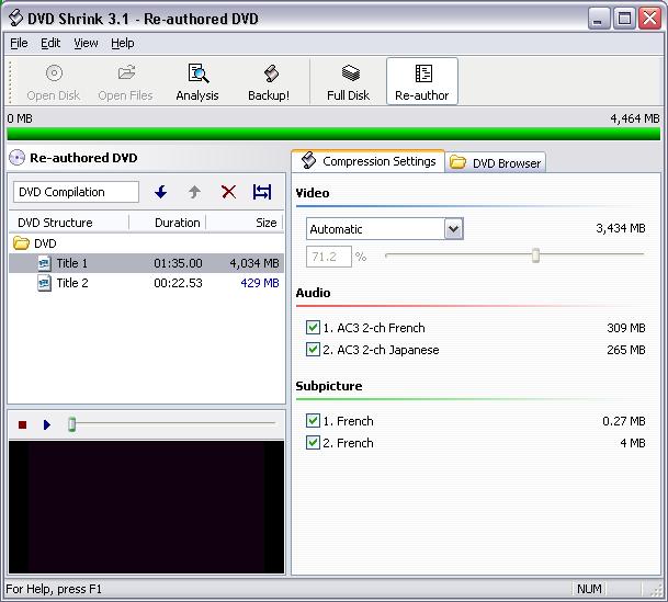 DVDShrink, re-author, écran 3