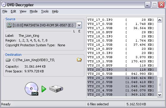 DVD Decrypter, rip en cours