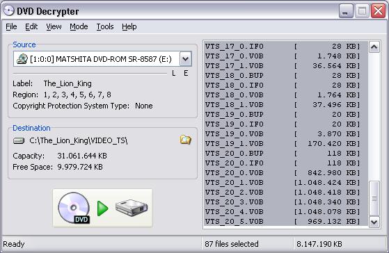 DVD Decrypter, rip en cours